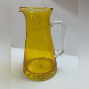 Vintage FTD Amber Yellow Glass Pitcher with Clear Handle